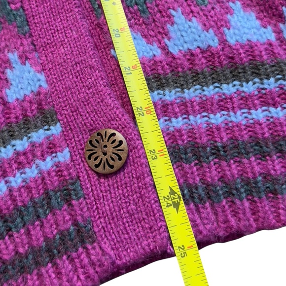 SUNDANCE Size XXL Folk Tale Cardigan Fair Isle Boxy Wool Blend Magenta - Picture 5 of 12